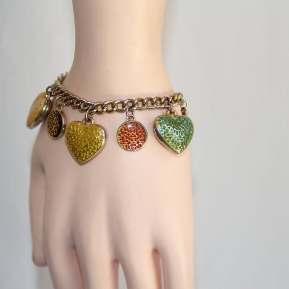 RARE Coach Puffed Heart & Disc Charm Bracelet. Limited Edition - Picture 2 of 15